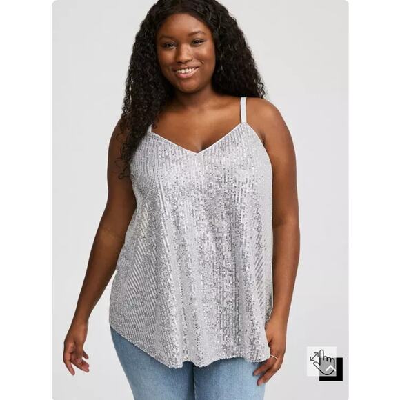 Torrid Silver Sequin Sophie Swing Cami Plus Size 1X Party V-Neck Tank Top - Picture 1 of 10
